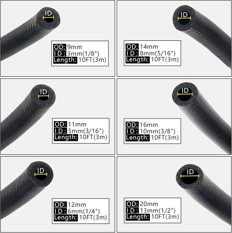 MSLANE طقم خرطوم خط الوقود 6 قطع 10 قدم مع 30 مشبك، 1/8" 3/8" 5/16" 1/4" 1/2" 3/16" ID قفل دفع مطاطي معزز NBR للجزازات/المحراث/جرارات ATV ومعدات المحركات الصغيرة الأخرى - Image 2